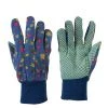 Budget ✔️ Silverline Tools Floral Blue Gardening Easy Grip Cotton Gloves Medium Size 😉