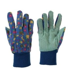 Budget ✔️ Silverline Tools Floral Blue Gardening Easy Grip Cotton Gloves Medium Size 😉