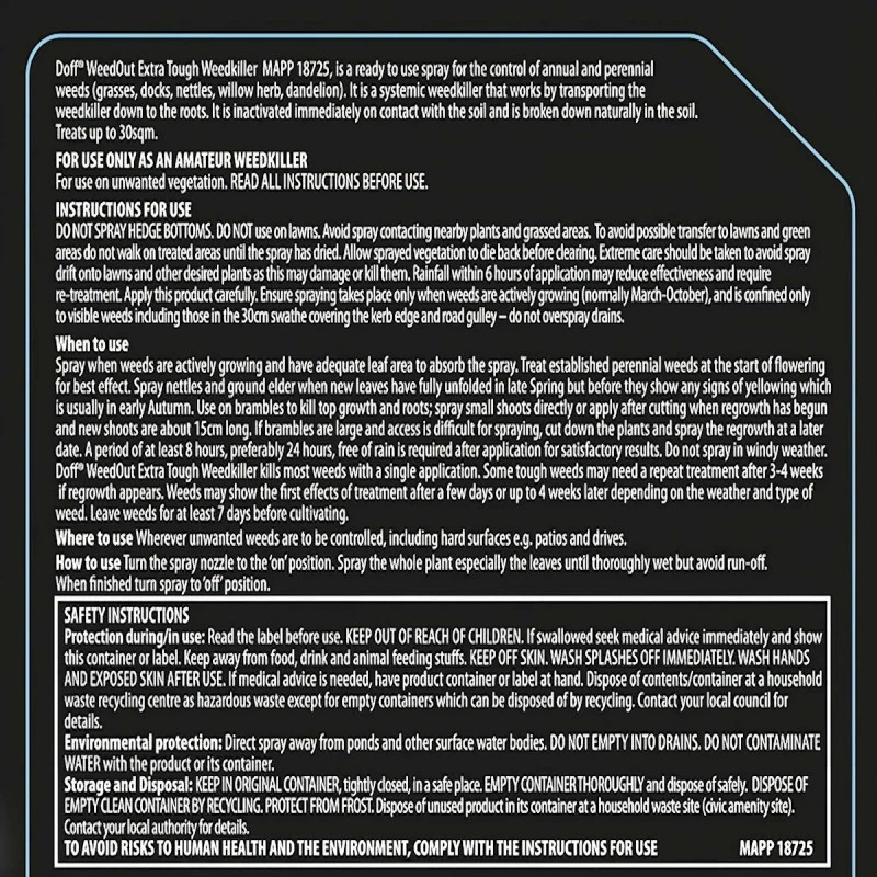 Outlet 👏 Doff Weedout Extra Tough Weedkiller RTU Spray Weed Killer 1 Litre F-FQ-A00-DOF ✔️ 3 Outlet 👏 Doff Weedout Extra Tough Weedkiller RTU Spray Weed Killer 1 Litre F-FQ-A00-DOF ✔️ - Image 3