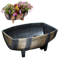 Hot Sale ???? Kingfisher Garden Kingfisher Wood Effect Plant Half Barrel Plastic Planter Trough 16 Inch PPOT02 ????