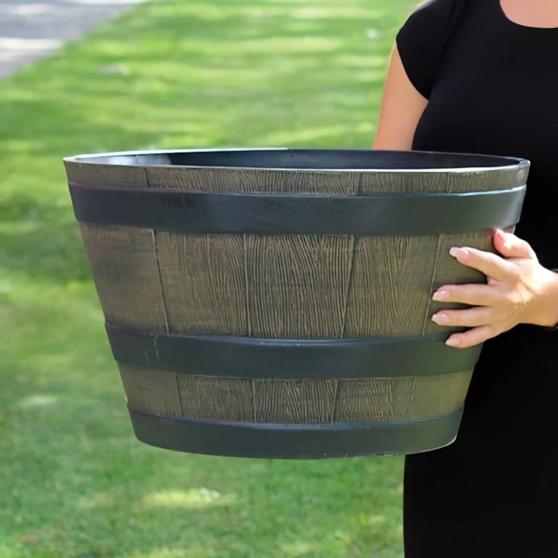 Promo 👏 Kingfisher Garden Kingfisher Wooden Effect Plant Barrel Plastic Planter Medium 17 Inch PPOT05 😀 2 Promo 👏 Kingfisher Garden Kingfisher Wooden Effect Plant Barrel Plastic Planter Medium 17 Inch PPOT05 😀 - Image 2